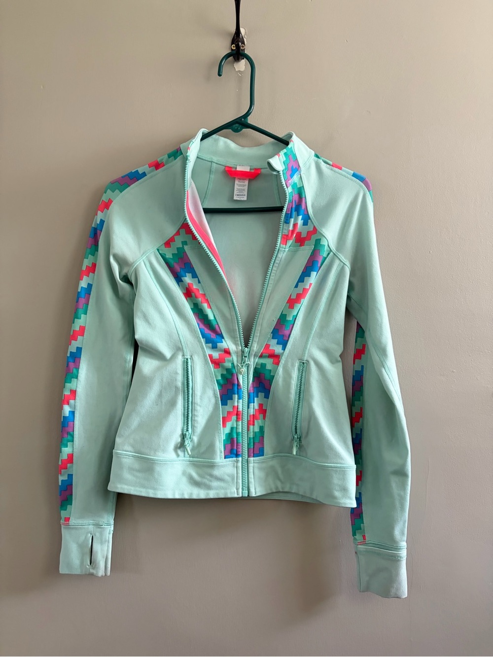Ivivva Girls active zip up jacket turquoise pink size 12